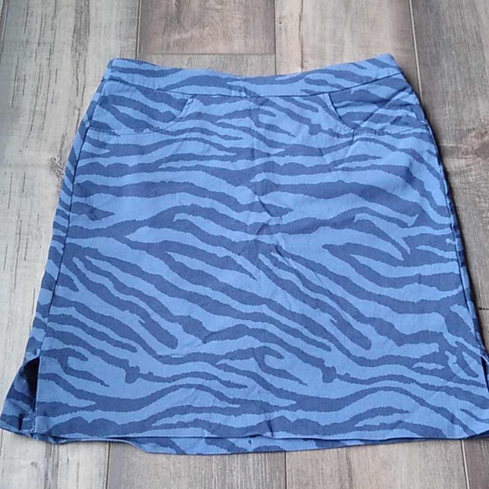 TRIBAL BLUE ZEBRA PRINT MINI SKIRT WITH SHORTS / SQUIRT SIZE 6